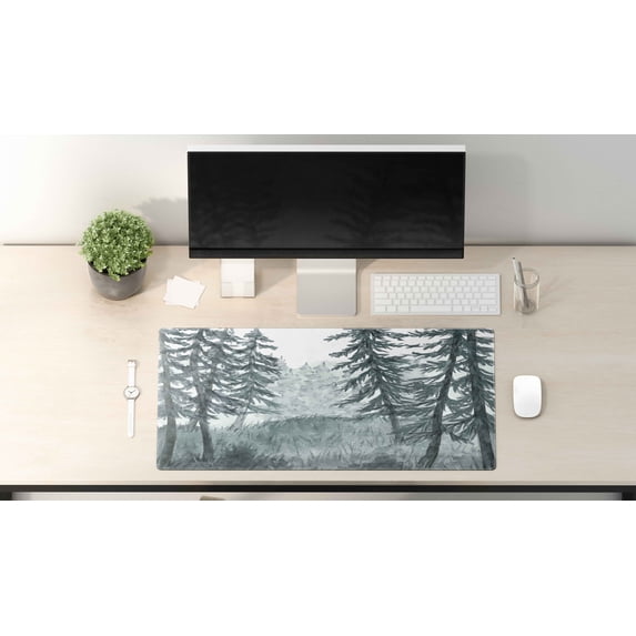 Desk Pad- Forest watercolor- Gaming Mouse Pad - Portable Large Desk Pad - Non Slip Water Resistant Rubber Base-Gaming Mouse Pad Keyboard Pad