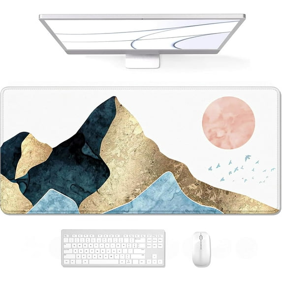 Desk Pad, Gaming Mouse Pad 31.5x11.8 Inch, Waterproof Mousepad with Stitched Edges, Non-Slip Computer Keyboard Laptop Mat for Office Work, Watercolor Sunrise, X-Large