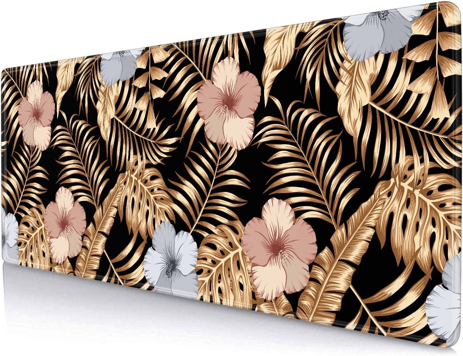 Desk Pad, Hibiscus Frangipani Gold Palm Leaves Large Mouse Pad, Mouse ...