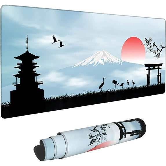 Desk Pad, Japanese Mount Fuji Sunrise Gaming Mouse Pad,Computer Desk Mat Keyboard with Non Slip Base for Home Office,Extended Large Size 31.5" X 15.7"