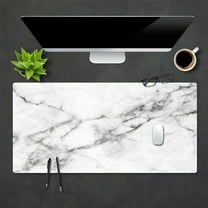 Desk Pad Leather, Table Cover Desk Mat Smooth Water Repellent Protector Blotter Mouse Pad for Writing, Gaming, Laptop, Desktop at Academic, Office, Home (Small, White Marble)