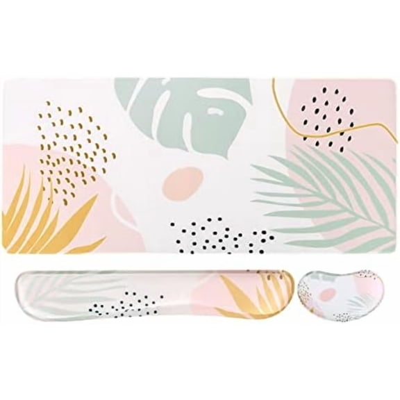 Desk Pad Mat, Big Ergonomic Mouse Pad,+ Keyboard Pad+Wrist Rest, Easy Typing Pain Relief, 3Pcs (35.4×15.7 in) Keyboard Mat Desk Mat for Keyboard and Mouse (Morlandi)