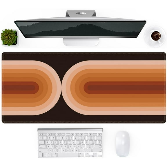 Desk Pad Mat, Gaming Large Mouse Pad for Desk, Computer Desk Matt, Big Mousepad with Non-Slip Rubber Base, XXL Keyboard Mat for Home Office Laptop Desktop School, Orange Boho Rainbow