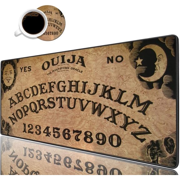 Desk Pad Mat Gaming Mouse Pads with Coasters Set, Stitched Edges Design Mouse Pad XXL Large Mouse Pad for Laptop Computers Retro Ouija Board Desk Writing Mat for Office & Home 31.5x 11.8