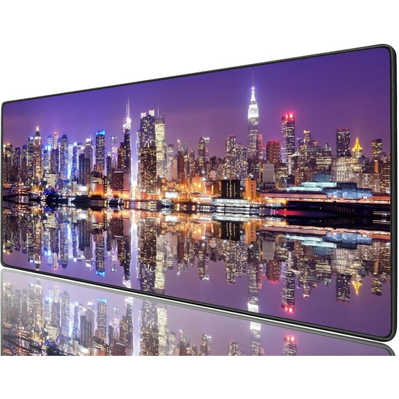 Desk Pad Mat Gaming Mouse Pads with Coasters, Stitched Edges Design Mouse Pad XXL Large Mouse Pad for Laptop Computers Chicago Skyline Scene at Night Desk Writing Mat for Office & Home 31.5x 11.8