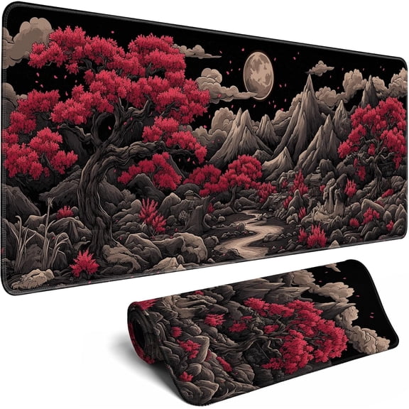 Desk Pad Mouse Pad Gaming Moon Large Mat for Computer Pc Laptop Office Decor for Men, Cute Mouse Keyboard Pad Stitched Edges Non-Slip Rubber Mat Desk Pad, 31.5x11.8 in