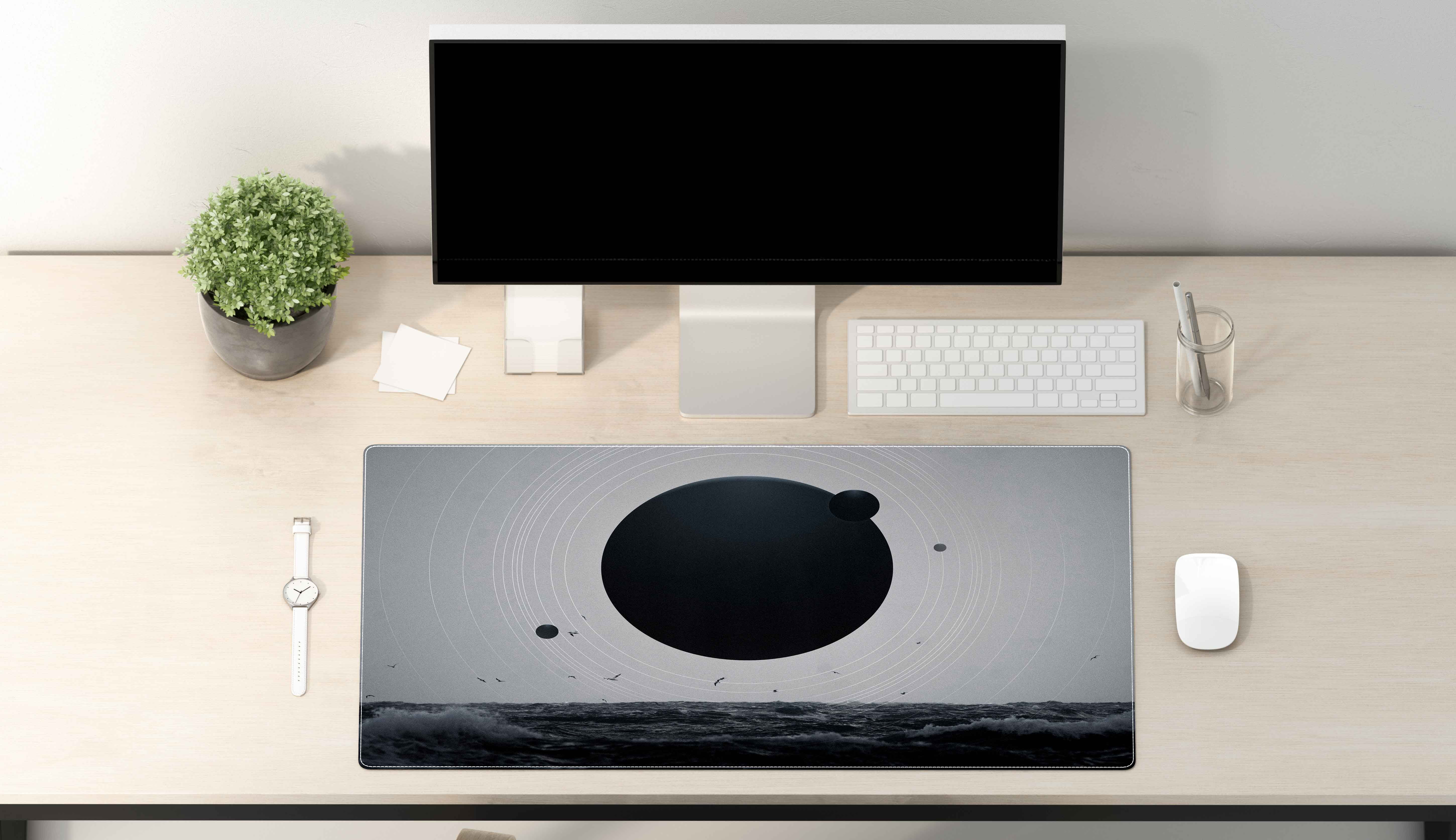 Desk Pad- -Ocean Planet View - Portable Large Desk Pad - Non Slip Water Resistant Rubber Base-Gaming Mouse Pad Keyboard Pad