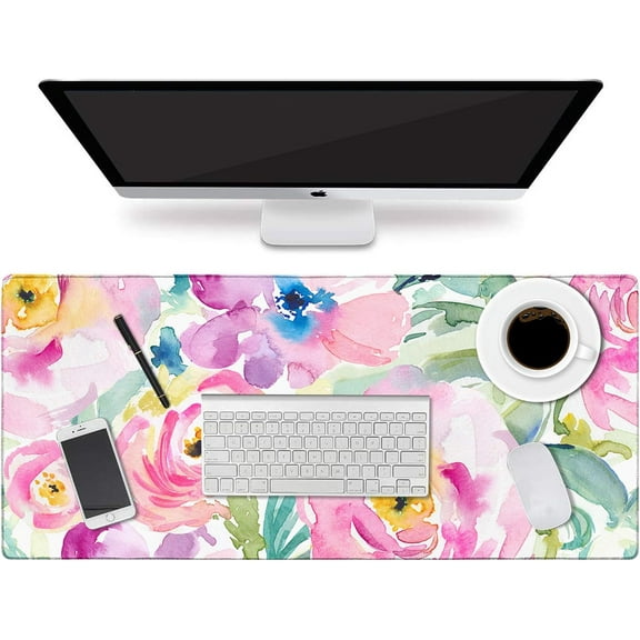 Desk Pad, Office Desk Mat 35.4" ×15.7" Large Gaming Mouse Pad Extended Computer Mat Water-Resistant Thick Keyboard Mat with Non-Slip Rubber Base for Office Home (Colorful Floral)