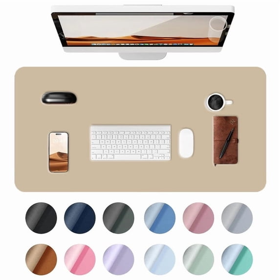 Desk Pad, PU Leather Non-Slip Desk Mat Large Mouse Pad for Desktop, Waterproof Laptop Computer Writing Mat for Office, Home, Work, Gaming (31.5" x 15.8", Apricot)