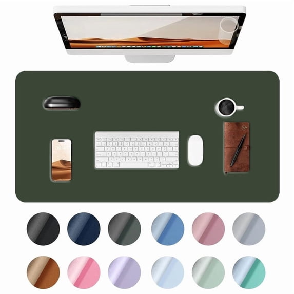 Desk Pad, PU Leather Non-Slip Desk Mat Large Mouse Pad for Desktop, Waterproof Laptop Computer Writing Mat for Office, Home, Work, Gaming (31.5" x 15.8", Army Green)