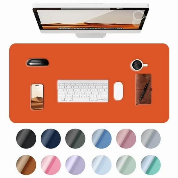 Desk Pad, PU Leather Non-Slip Desk Mat Large Mouse Pad for Desktop, Waterproof Laptop Computer Writing Mat for Office, Home, Work, Gaming (31.5" x 15.8", Orange)