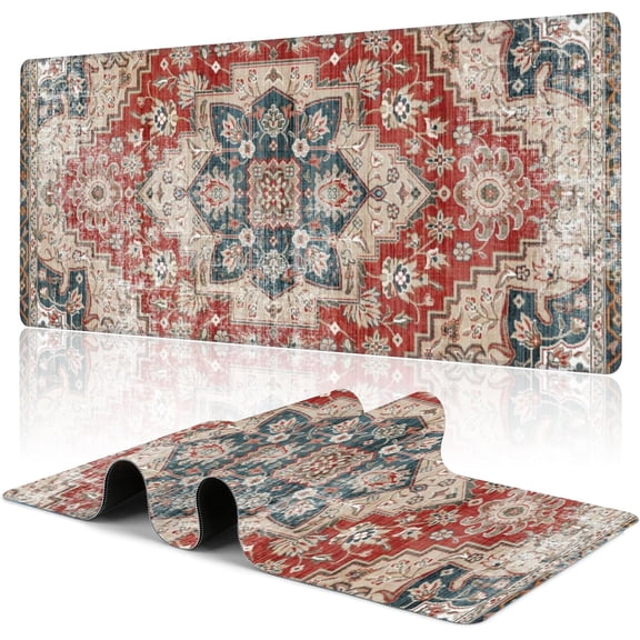 Desk Pad,Persian Style Textile Rug Texture Gaming Mouse Pad,31.5"X15.7" Extended Gaming Mouse Pad Mat with Stitched Edge Non-Slip Base Big Mouse Pad for Office Keyboard Laptop