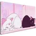 thumbnail image 1 of Desk Pad Pink Anime White Cat Black Cat Gaming Mouse Pad Large, Desk Office Decor Exclusive Beautiful Girls Mouse Pad for Women Desktop with Stitched Edges Non-Slip Rubber Computer Mat 31.5x15.7 in, 1 of 6