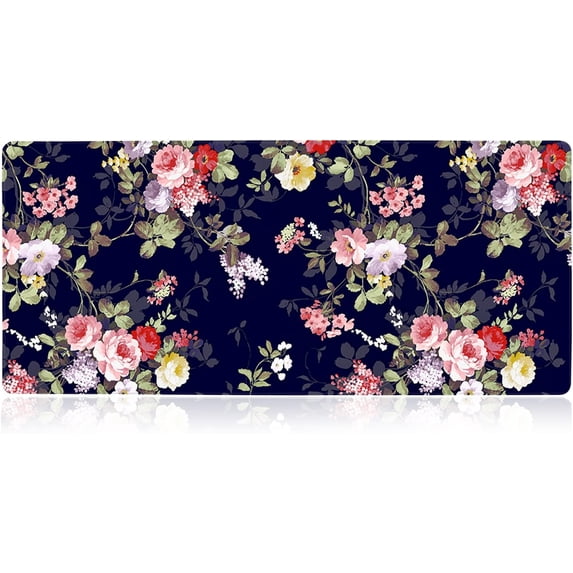 Desk Pad Protector, Large Gaming Mouse Pad 35.1 x 15.75-inch 2.5mm Thick, Cute Desk Decor, Office Desk Writing Pad with Non-Slip Rubber Base for Home Office Work Accessories, Navy Blue Rose