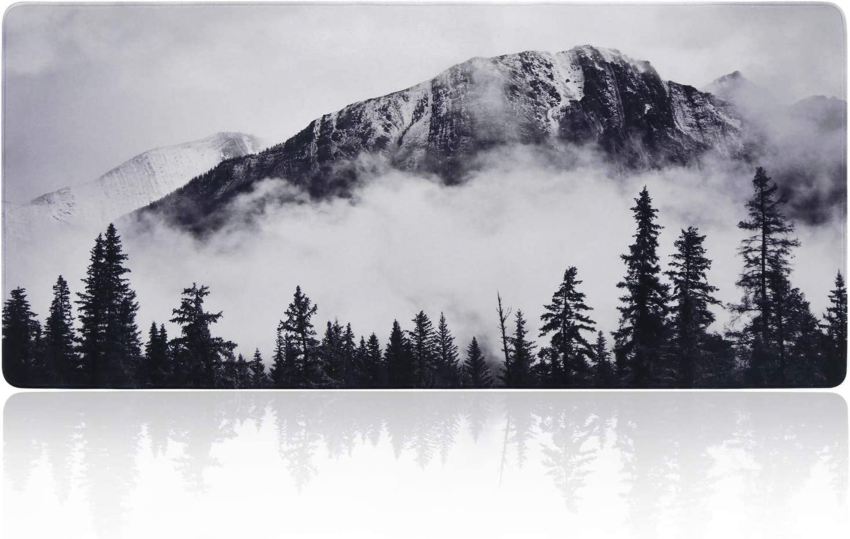 Desk Pad Protector, Large Gaming Mouse Pad 35.1 x 15.75-inch 2.5mm Thick, Cute Desk Decor, Office Desk Writing Pad with Non-Slip Rubber Base for Home Office Work Accessories, Foggy Forest