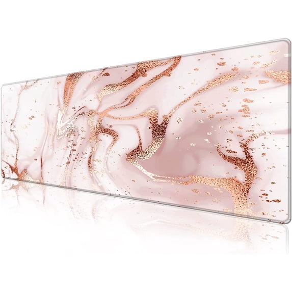 Desk Pad Protector,Mouse Pad with Non-Slip Rubber Base,Textured & Waterproof Mousepad with Stitched Edges,Large Desk mats for Computers,Laptop,Gaming,Office & Home,31.5 x 11.8 in,Pink Gold