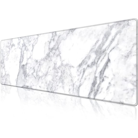 Desk Pad Protector,Mouse Pad with Non-Slip Rubber Base,Textured & Waterproof Mousepad with Stitched Edges,Large Desk mats for Computers,Laptop,Gaming,Office & Home,31.5 x 11.8 in,White Marble