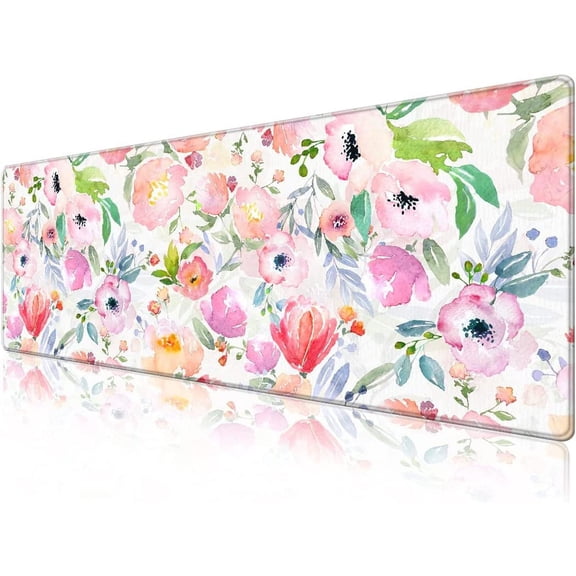 Desk Pad Protector,Mouse Pad with Non-Slip Rubber Base,Textured & Waterproof Mousepad with Stitched Edges,Large Desk mats for Computers,Laptop,Gaming,Office & Home,31.5 x 11.8 in,Colorful Flowers