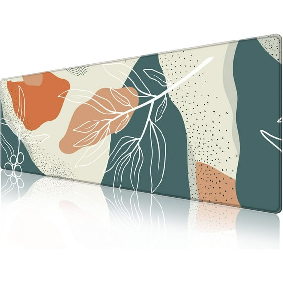 Desk Pad Protector,Mouse Pad with Non-Slip Rubber Base,Textured & Waterproof Mousepad with Stitched Edges,Large Desk mats for Computers,Laptop,Gaming,Office & Home,31.5 x 11.8 in,Green Leaf