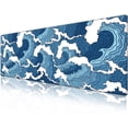 thumbnail image 1 of Desk Pad Protector,Mouse Pad with Non-Slip Rubber Base,Textured & Waterproof Mousepad with Stitched Edges,Large Desk mats for Computers,Laptop,Gaming,Office & Home,31.5 x 11.8 in,Blue Wave, 1 of 6