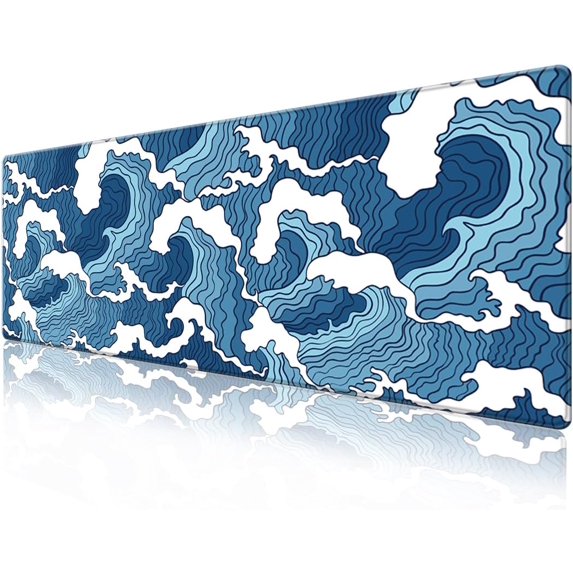 Desk Pad Protector,Mouse Pad with Non-Slip Rubber Base,Textured & Waterproof Mousepad with Stitched Edges,Large Desk mats for Computers,Laptop,Gaming,Office & Home,31.5 x 11.8 in,Blue Wave