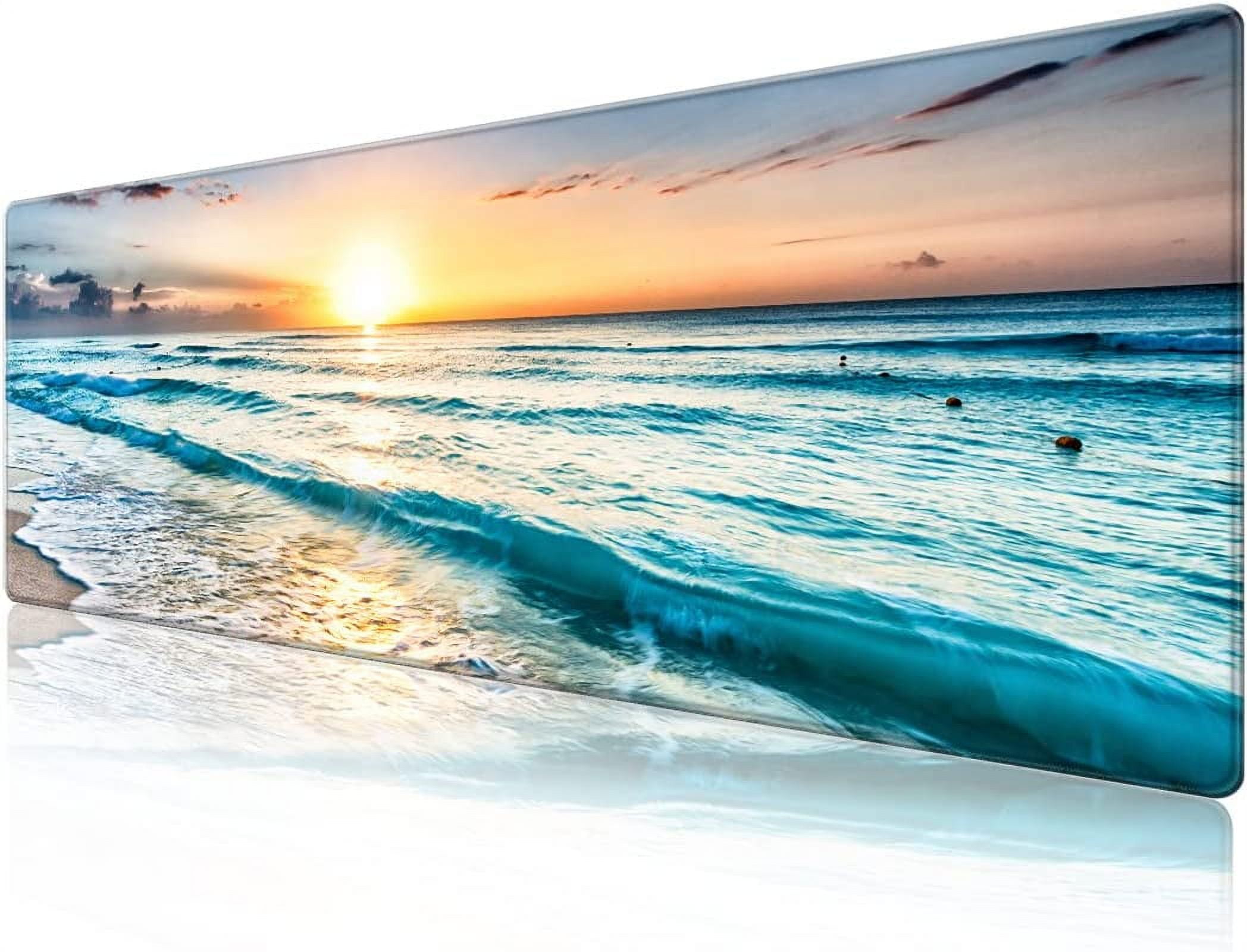 Desk Pad Protector,Mouse Pad with Non-Slip Rubber Base,Textured & Waterproof Mousepad with Stitched Edges,Large Desk mats for Computers,Laptop,Gaming,Office & Home,31.5 x 11.8 in,Beach