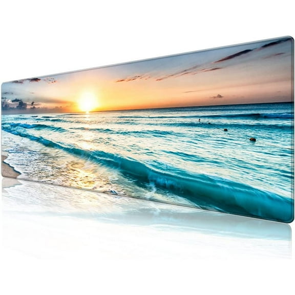 Desk Pad Protector,Mouse Pad with Non-Slip Rubber Base,Textured & Waterproof Mousepad with Stitched Edges,Large Desk mats for Computers,Laptop,Gaming,Office & Home,31.5 x 11.8 in,Beach