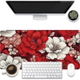thumbnail image 1 of Desk Pad, Red and White Flowers Desk Mat, Retro Red Floral Large Gaming Mouse Pad, 31.5"x11.8" Extended Big Computer Keyboard Mouse Pad with Non-Slip Base and Stitched Edge, 1 of 7
