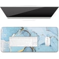 thumbnail image 1 of Desk Pad, XL Extended Large Gaming Mouse Pad 31.5 x 11.8 Inch, Waterproof Mousepad with Stitched Edges, Non-Slip Computer Keyboard Laptop Mat for Women Men Office Work, Blue Marble Design, 1 of 6