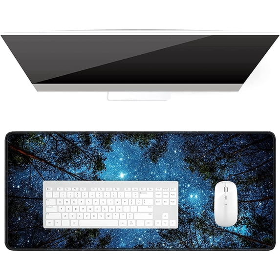 Desk Pad, XL Extended Large Gaming Mouse Pad 31.5 x 11.8 Inch, Waterproof Mousepad with Stitched Edges, Non-Slip Computer Keyboard Laptop Mat for Women Men Office Work, Silent Night Sky