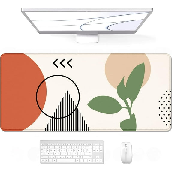 Desk Pad, XL Extended Large Gaming Mouse Pad 31.5 x 11.8 Inch, Waterproof Mousepad with Stitched Edges, Non-Slip Computer Keyboard Laptop Mat for Women Men Office Work, Boho Abstract Art