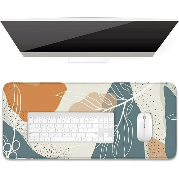 Desk Pad, XL Extended Large Gaming Mouse Pad 31.5 x 11.8 Inch, Waterproof Mousepad with Stitched Edges, Non-Slip Computer Keyboard Laptop Mat for Women Men Office Work, Abstract Art Leaves