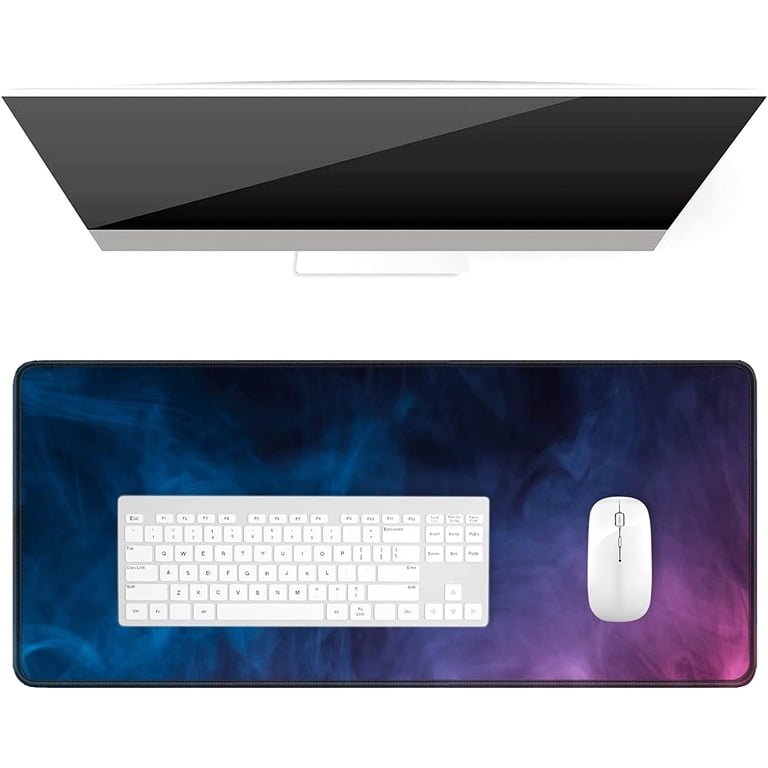 Large Desk Pad Protector – 31.5 X 11.8 Inch Mouse Pad, Non-Slip Laptop Mat, Waterproof Blue Rose Gold Marble