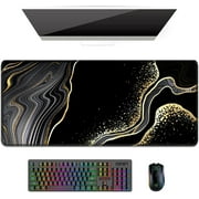 Desk Pad, XL Extended Large Gaming Mouse Pad 31.5 x 11.8 Inch, Waterproof Mousepad with Stitched Edges, Non-Slip Computer Keyboard Laptop Mat for Women Men Office Work, Black Gold River