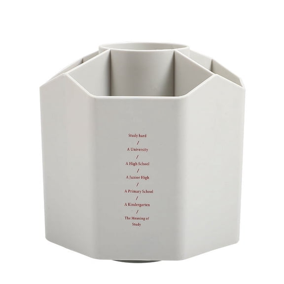 Desk Pen Holder, 5 Slots 360-Degree Spinning Grey Pencil Pen Desk Organizers Cute Pen Pencil & Cup Pot Organizer for Desk Office