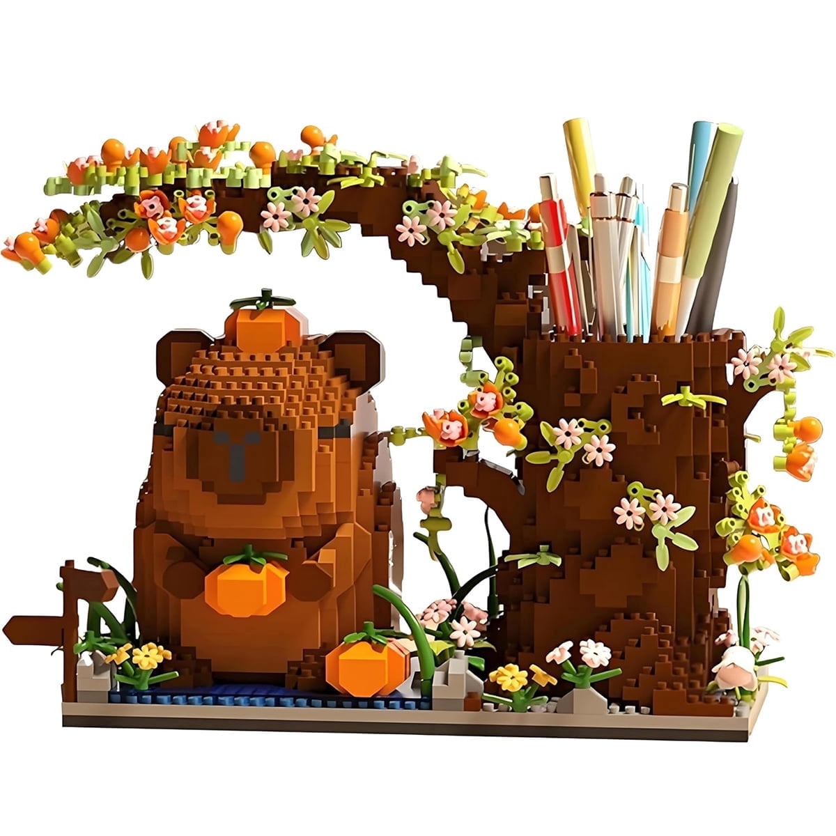 Desk Pen Holder Building Blocks Set, Cute Pumpkin,Animals,Flowers,Tree Building Bonsai Kit Gifts Toy  Fun Crafts Model Kit for Kids & Adults Ages 8+