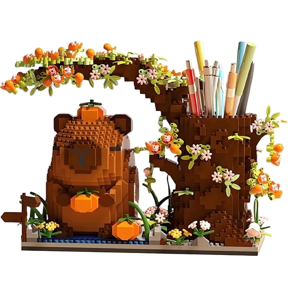 Desk Pen Holder Building Blocks Set, Cute Pumpkin,Animals,Flowers,Tree Building Bonsai Kit Gifts Toy Fun Crafts Model Kit for Kids & Adults Ages 8+