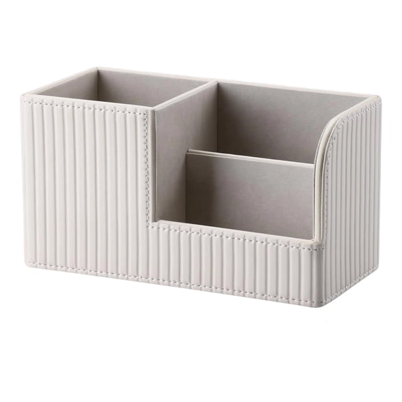 Desk Pen Organizer Office Supplies Caddy Pu Leather Multi-function Storage Box Pen/Pencil,Cell phone, Business Name Cards Remote Control Holder,8.1 × 3.8 × 4.3 inch,White