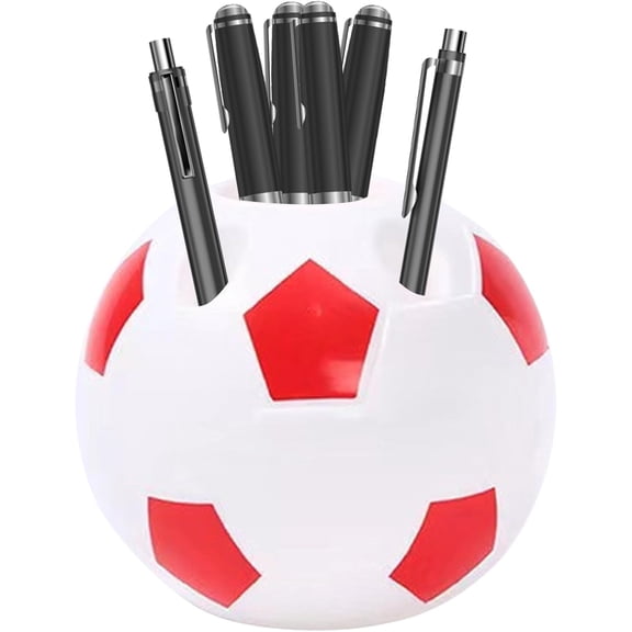 Desk Pen Organizer - Soccer Themed Pencil Holder for Office | Multi Functional Storage Container for Pens, Pencils, Erasers, Makeup Brushes, and Desktop Accessories Supports Tidy at Home, Sc