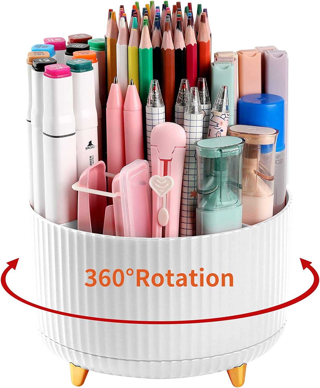 Rotating Acrylic Pen Holder Pencil Organizer, 360-Degree Rotate Crayon Organizer for Kids Marker Holder Caddy Art Supply Organizer, Kids Desk