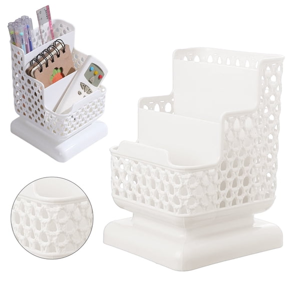 Desk Pencil Pen Holder Desktop Stationary Organizer With Three Compartment Supply Storage Box Art Supply Storage Organizer Hollow Design For Desk Or Vanity Table Office cabinet
