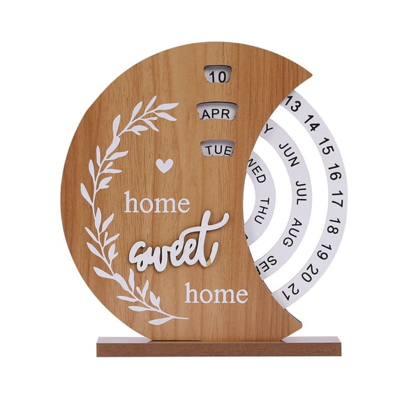 Desk Perpetual Calendar, Wood Moon Shape Manual Rotating, 1 Piece Creative Decorative Tabletop Calendar, for Home Office Living Room Desk Decor Daily Date Planning