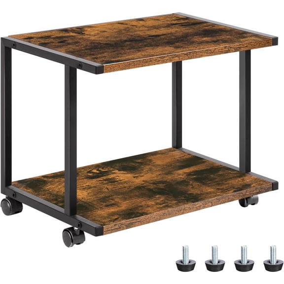 Under Desk Printer Stand, 2-Tier Industrial Printer Cart with Storage Shelf, Mobile Machine Holder Table Stand, for Home and Office, Rustic Brown and Black