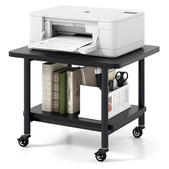 Under Desk Printer Stand, 2-Tier Mobile Printer Table with , Lockable Wheels & Metal Frame, Rolling Printer Cart Holder, for Home Office Scanner Fax Machine (Black)