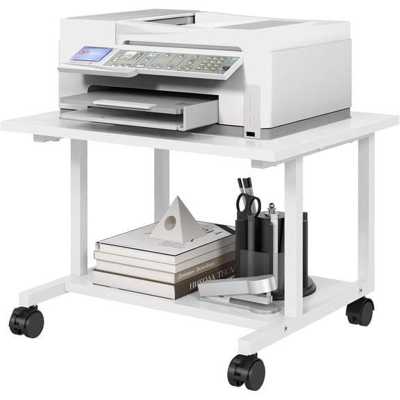 Under Desk Printer Stand, 20.5 x 15.7 Inches Printer Table for Home Office, Printer Cart with Wheels and Storage Shelf, Rolling Industrial Printers Cart, Rustic Brown