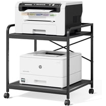 Under Desk Printer Stand - Large Printer Table with Adjustable Storage Shelf - 2 Tier Rolling Printer Cart with Wheels - Use for 3D, Laser, Home Office (Black)