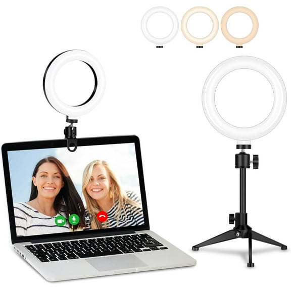 Desk Ring Light for Zoom Meetings - Video Conference Lighting Kit for Laptop Computer, 6 Clip on Table LED Light Lamp with Tripod Stand for Video Recording, Remote Working, Gaming, Vlogging