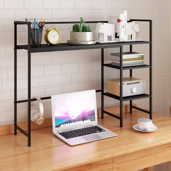 LENLN Desk Shelf 38.2" Desktop Organizer Shelf 4 Tier Desk Display Rack Desk Hutch for Computer Monitor Wood Desktop Bookshelf Storage Rack for Home Office Dorm