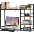 thumbnail image 1 of Desk Shelf, 38.5 Inch Desk Hutch Computer Monitor, Computer Desktop Bookshelf Storage Rack Adjustable Desk Hutch Top Only, 3 Tier Desk Organizer Shelf Office Home, Rustic, 1 of 10