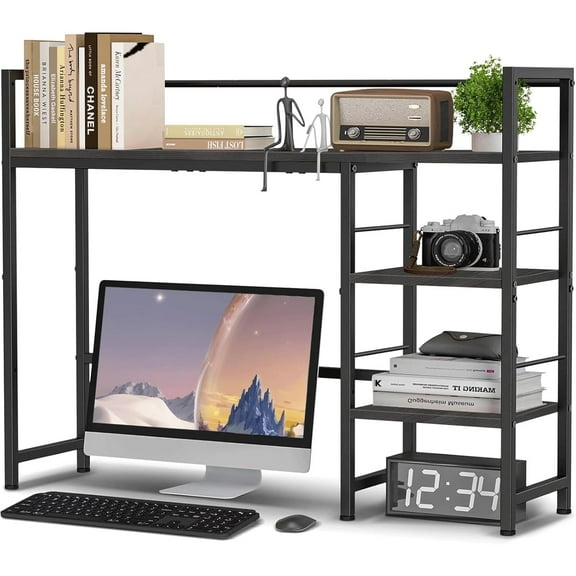 Desk Shelf, 38.5 Inch Desk Hutch for Computer Monitor, Computer Desktop Bookshelf Storage Rack Adjustable Desk Hutch Top Only, 3 Tier Desktop Organizer Shelf for Office Home Dorm, Black